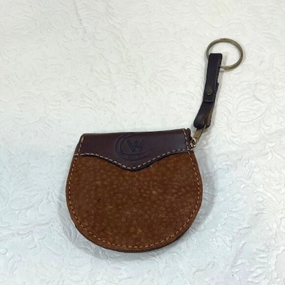 VTG Brown Leather Suede Coin Wallet Change Zip Purse Pouch Key Chain - Picture 3 of 12